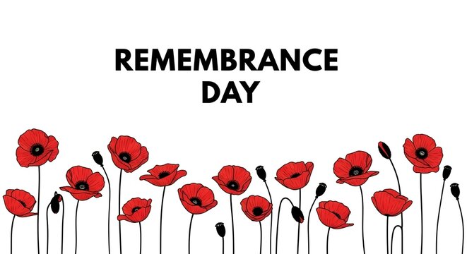 Elegant illustration for Remembrance Day, featuring a field of vibrant red poppies symbolizing memory and honor for fallen soldiers and veterans