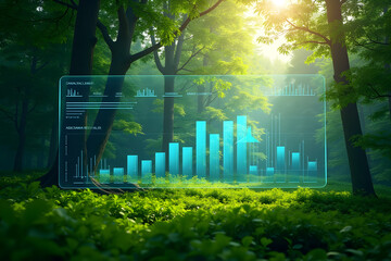 Forest showing a holographic interface with charts and growth data