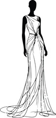 Minimalist continuous line of a fashion mannequin with dress