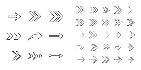 Diverse Collection of Outline Arrow Icons for Navigation and Directional Guidance