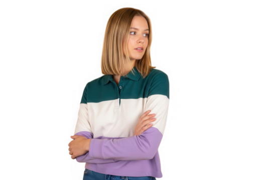 Blonde woman with arms crossed isolated on transparent background - Powered by Adobe