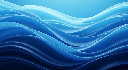Serene abstract ocean waves in various shades of blue, with soft light illuminating the smooth, flowing curves of the water