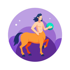 Fototapeta premium Centaur Mythical Horse Human Hybrid Flat Colorful Round Fantasy Vector Icon