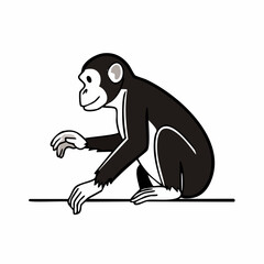 Cartoon Chimpanzee Sitting with Cyan Outline and White Details.