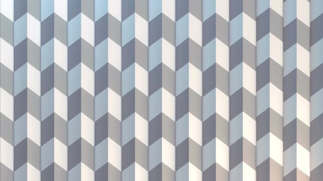 Seamless 3D animation featuring a geometric pattern of stair-shaped elements in motion. Minimalist, volumetric panels in pastel blue and gray tones. A stylish and modern background 4K