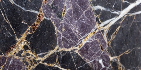 Close Up View of Navy Blue Marble Surface Showing Veins and Textures with Gold and White Accents