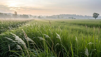 Beautiful White Wild Sugarcane Kash or Kans Grass in India in a field