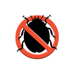 Black silhouette Stop red ladybug insect. Stop insects sign. Red ladybug insect in a red forbidding circle, vector