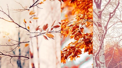 Cozy Autumn Leaves on Branches with Warm Sunlight – Seasonal Fall Nature Backgrounds and Foliage Wallpaper Collection