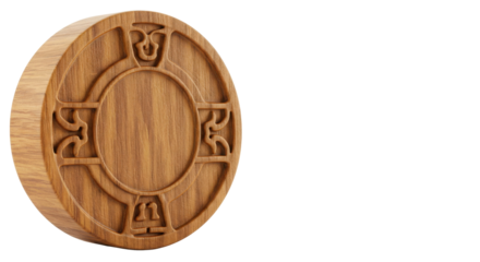 Wooden circular board featuring an abstract floral design isolated PNG with Transparent Background