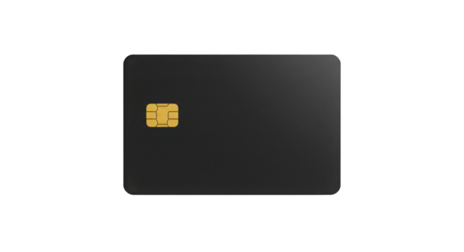 Blank black EMV chip card for financial transactions isolated PNG with Transparent Background