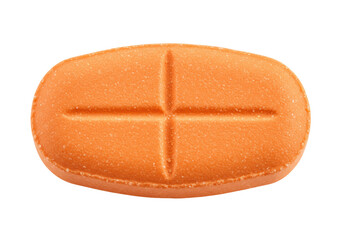 Orange oblong pill with score isolated on transparent background, medication for health and wellness