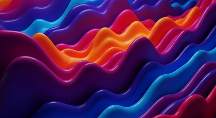Vibrant and colorful abstract wavy surface with glossy texture, dynamic fluid shapes, modern digital art