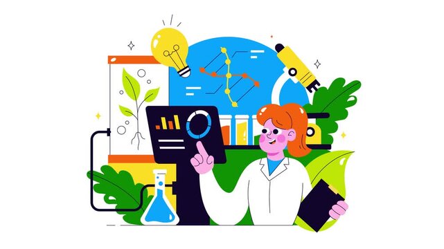 Animation of Biotechnology Innovation Illustration featuring Biology and Technology by Developing Products and Processes with a DNA in a Laboratory
