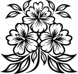Elegant black and white floral design with hibiscus flowers and leaves