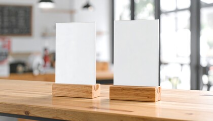 Blank Menu Boards on Wooden Table in Cafe