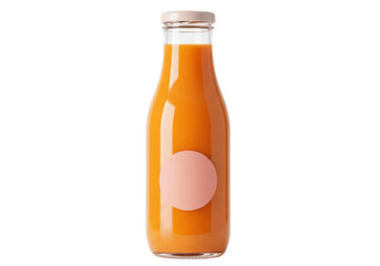 Fresh orange juice in a glass bottle isolated, healthy drink for breakfast on no background, vitamin C boost