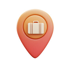 Peach Travel Suitcase Icon on Pinpoint Location Sign