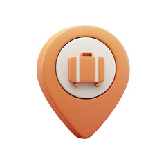 Orange Location Pin with Luggage Icon 3D Render on White