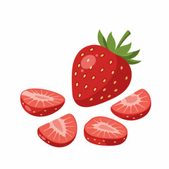 Flat Style Fresh Strawberry with Slices Still Life Detailed Illustration