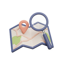 Stylized Map with Pink Location Pin and Blue Magnifying Glass on White