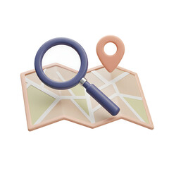 Cartoon Map with Magnifying Glass and Pointer, Peach and Blue
