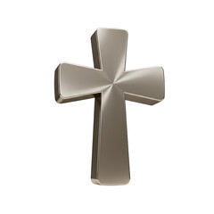 Metallic Cross Religious Symbol on White Background