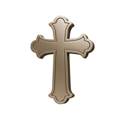 Bronze Cross Symbol on White Background with Subtle Shadow