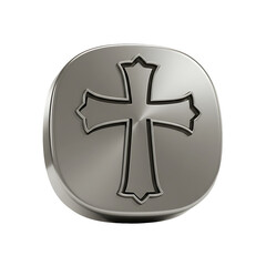 Metallic Cross Symbol Glossy and Textured on White Background