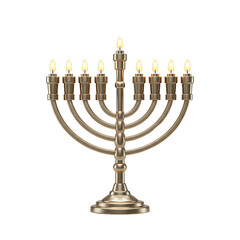 Golden Candelabra with Lit Candles on Plain White Background