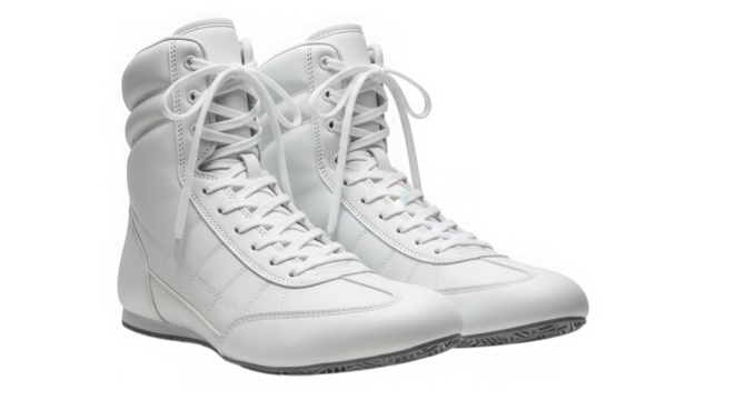 Pair of white boxing shoes isolated on transparent background