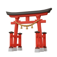 Red Torii Gate Structure Isolated on White Background