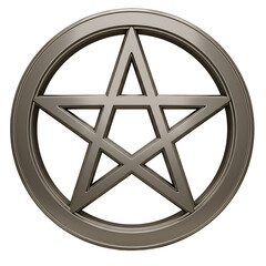 Metallic Star Shape in Circle, Shiny Grey Tone on White Background