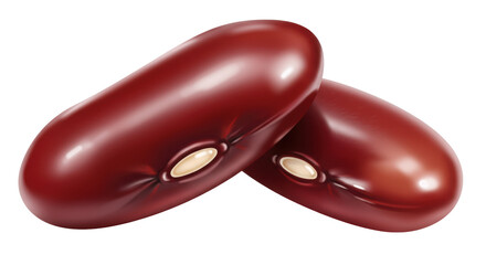 Two kidney beans isolated on transparent background, red beans close-up for healthy eating and vegetarian diet