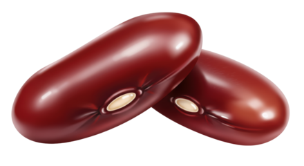 Two kidney beans isolated on transparent background, red beans close-up for healthy eating and vegetarian diet