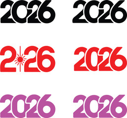 Big Set of 2026 Happy New Year Logo Designs Number Templates and Symbol Collection in Black Vector on a white background