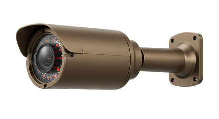 Bronze bullet security camera isolated, CCTV surveillance system for home security and outdoor monitoring PNG