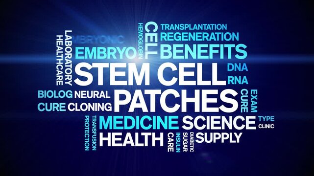 Stem Cell Patches animated word cloud-text design animation tag kinetic typography seamless loop.