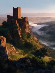 Fototapeta premium Ancient medieval fortress on a hilltop