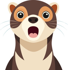 Surprised cartoon otter with wide eyes and open mouth expressing astonishment and shock in a close up portrait