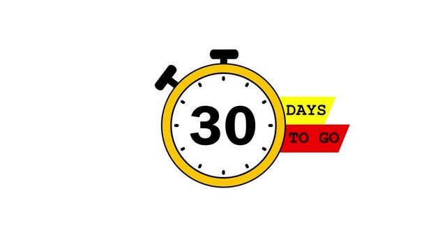 Hurry up, 30 days left, countdown animation video; stopwatch timer showing 0 to 30 days, clean motion design for business promotions and sales.