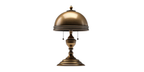 Vintage brass lamp with dome shaped shade and pull chains, exuding classic and elegant charm. lamp polished finish and intricate design make it timeless decorative piece