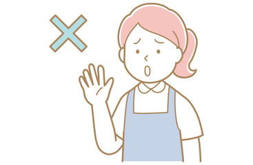 拒否する青いエプロンを着用した女性のイラスト