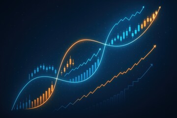 success researchers opportunity assessment concept. Financial data visualization with fluctuating graphs and arrows.