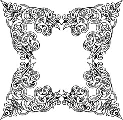 Elegant square ornament frame, floral swirl flourish inspired decorative border