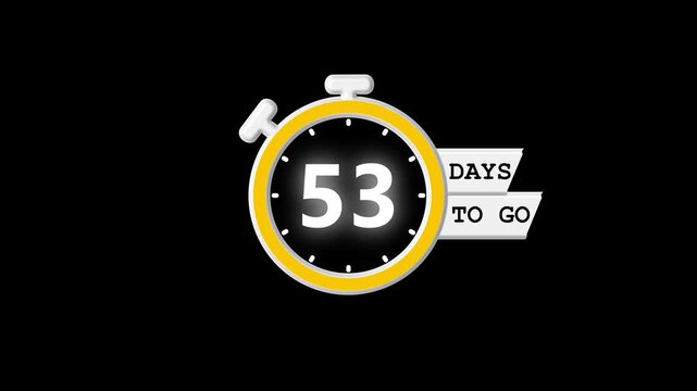 53 days countdown animation, animated digital stopwatch video; stylish motion timer design for events, launches, and social media ads.