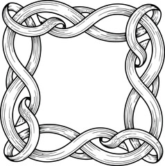 Ornamental abstract square frame, cultural inspired interlace ribbon weave border