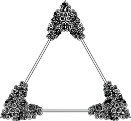 Elegant abstract triangle ornament, decorative swirl cluster corners line art border