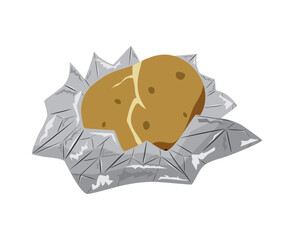 Baked potato in foil. Vector illustration cartoon flat icon isolated on white.