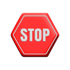 3D stop sign icon hexagon red warning symbol PNG